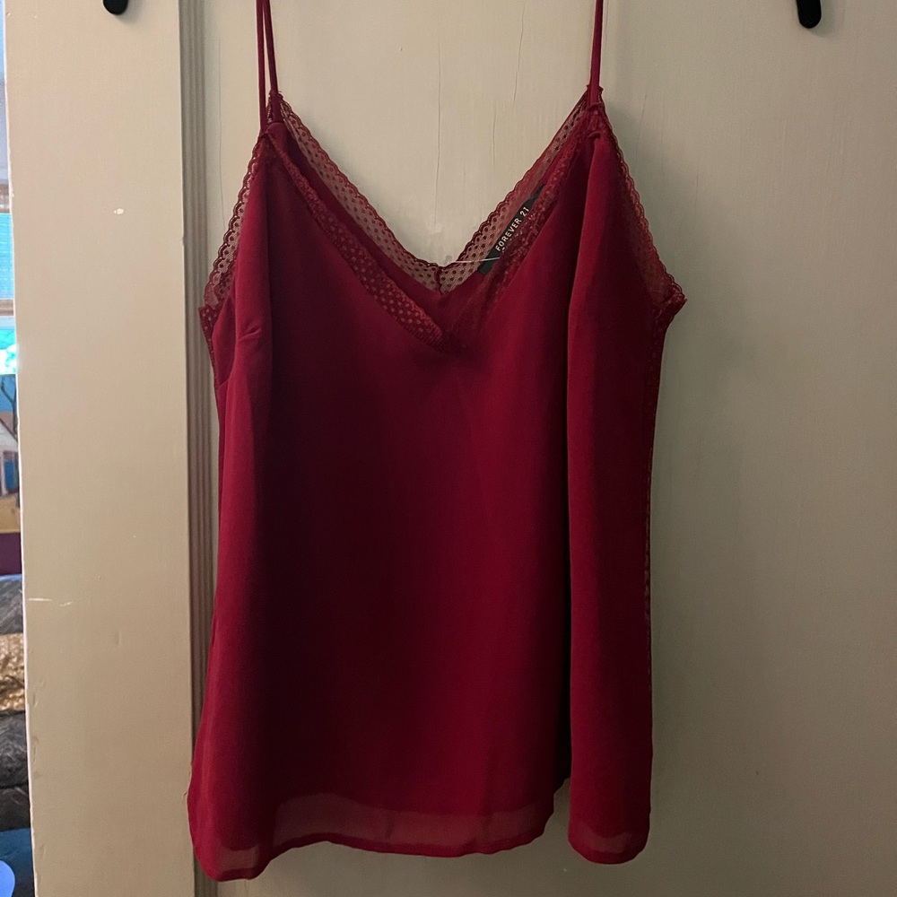 Forever 21 Maroon Tank with Mesh Neckline.